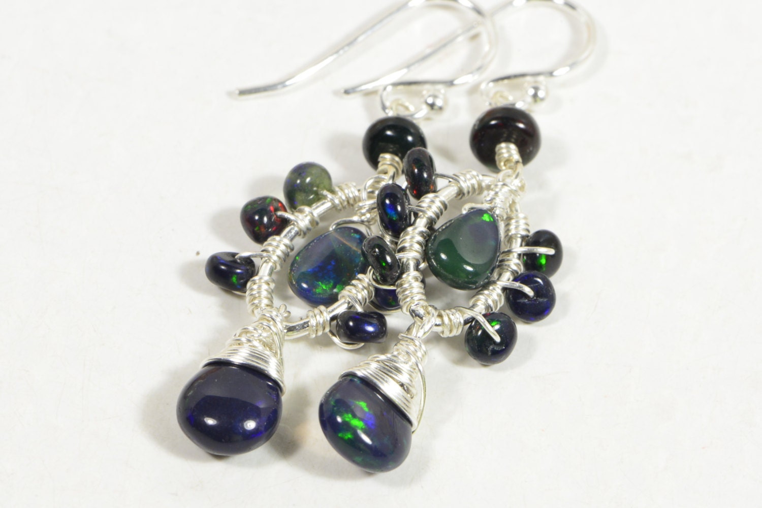 Black Opal Sterling Silver Earrings: Ethiopian Gemstone Jewelry