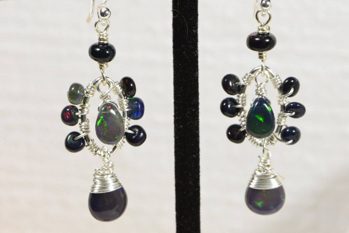 Black Opal Sterling Silver Earrings: Ethiopian Gemstone Jewelry