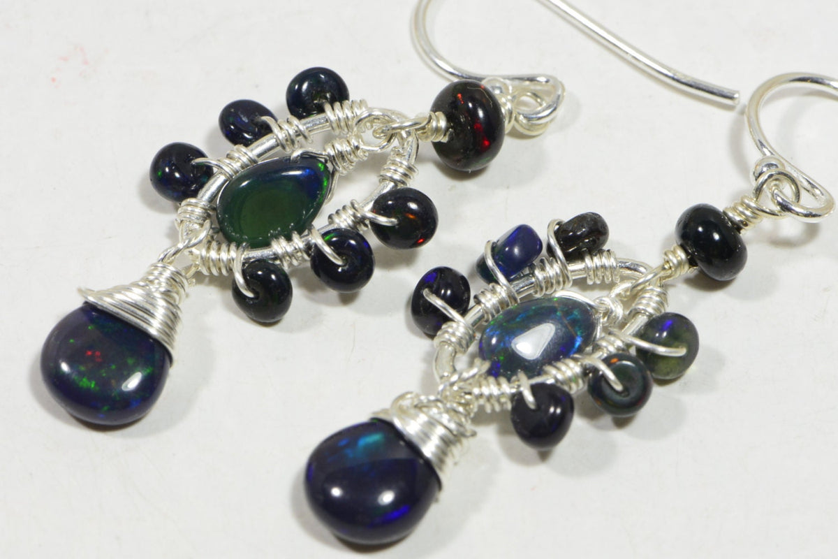 Black Opal Sterling Silver Earrings: Ethiopian Gemstone Jewelry