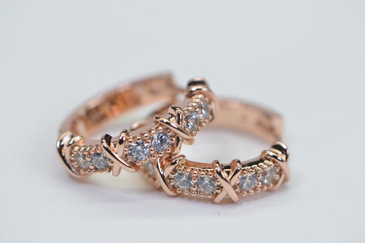 14K Rose Gold Plated Hoop Earrings with Cubic Zirconia
