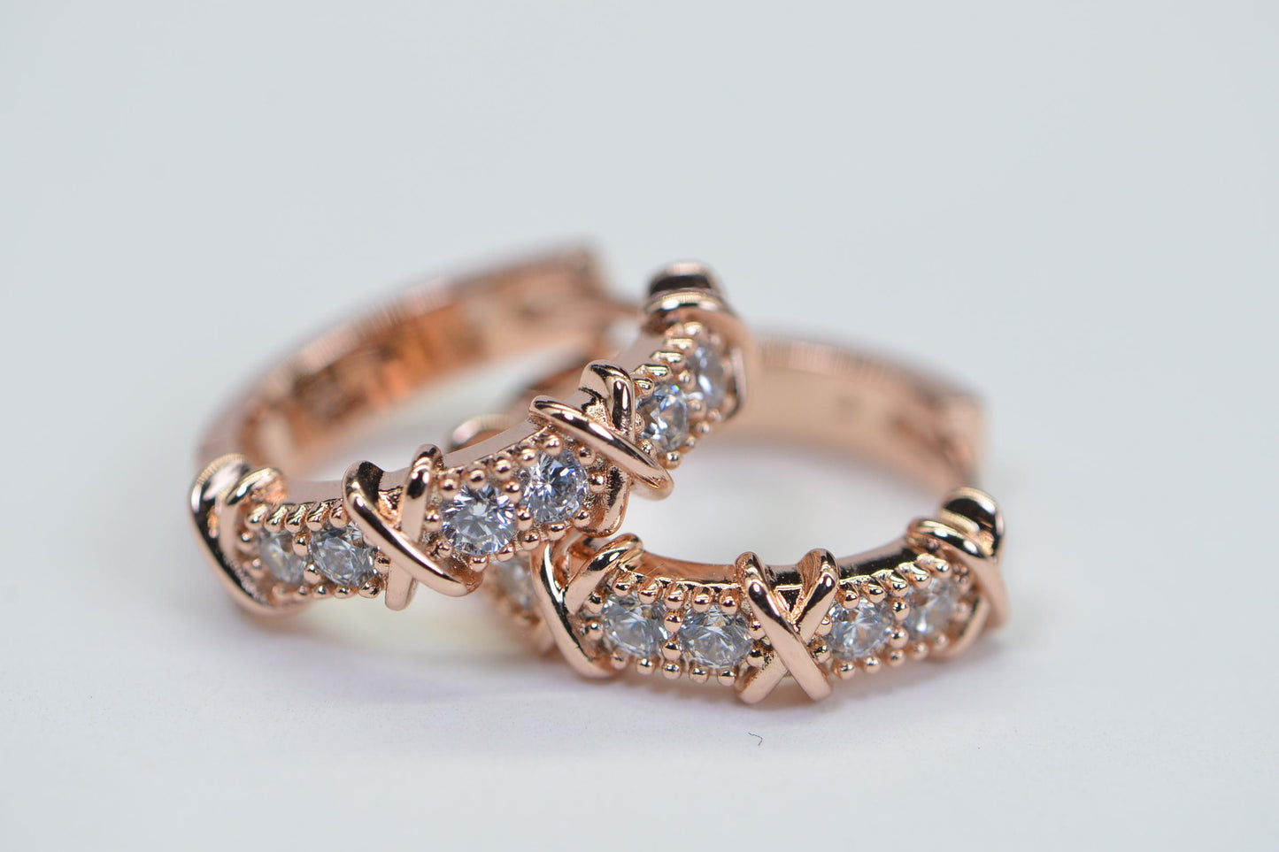 14K Rose Gold Plated Hoop Earrings with Cubic Zirconia