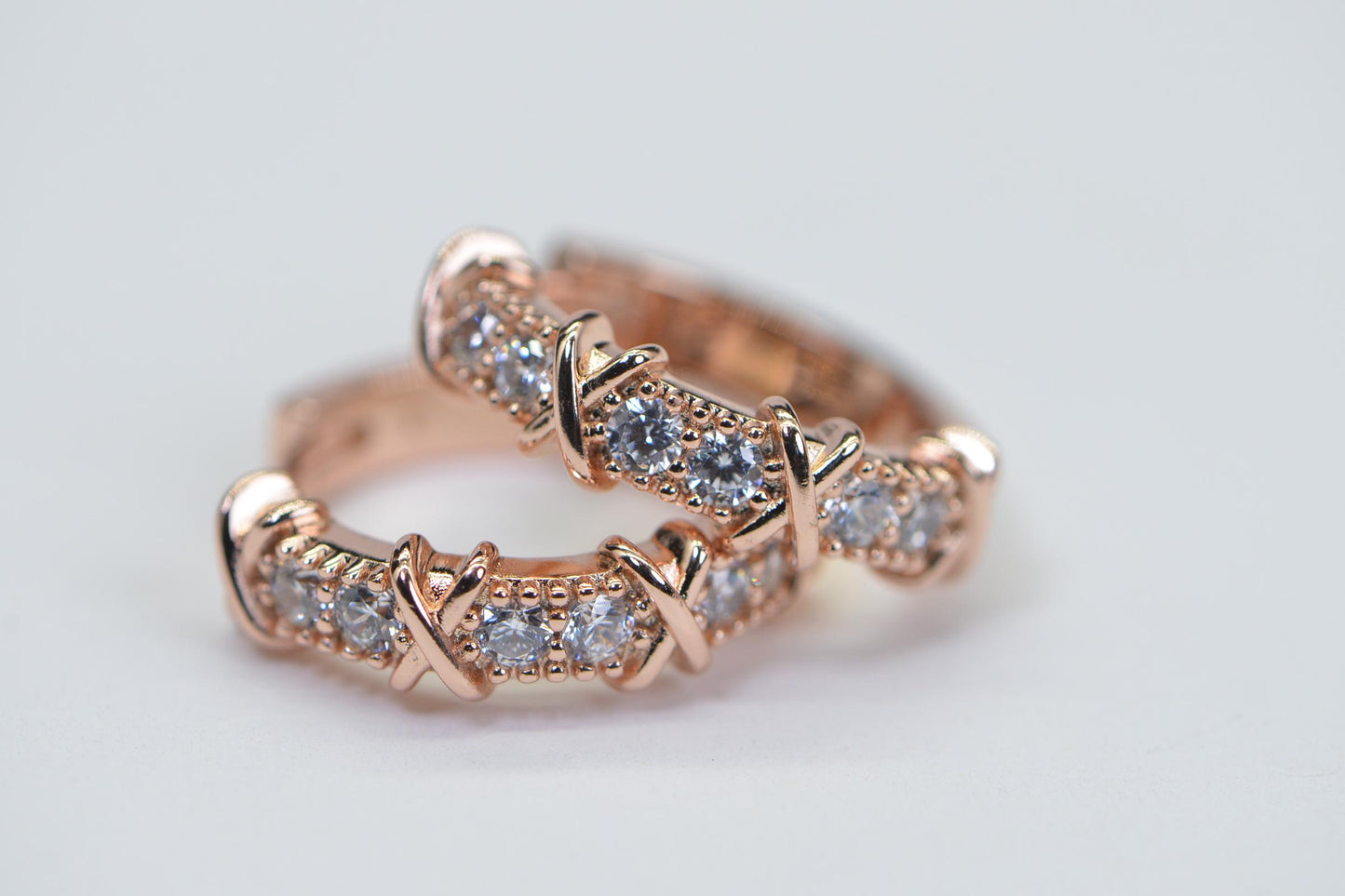 14K Rose Gold Plated Hoop Earrings with Cubic Zirconia