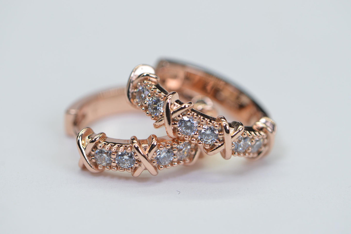 14K Rose Gold Plated Hoop Earrings with Cubic Zirconia