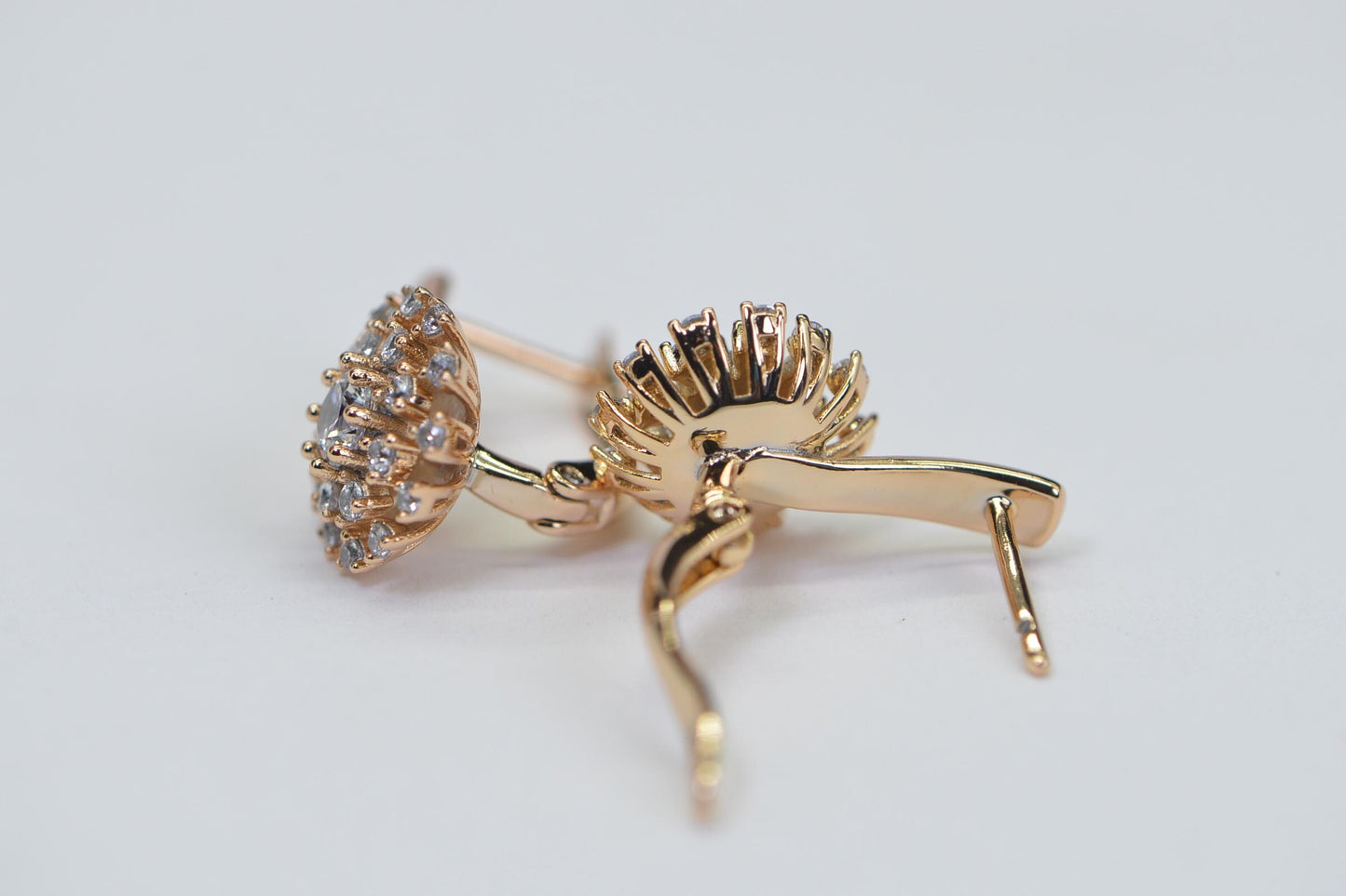 18K Gold Flower Stud Earrings, Cubic Zirconia Bridal Earrings