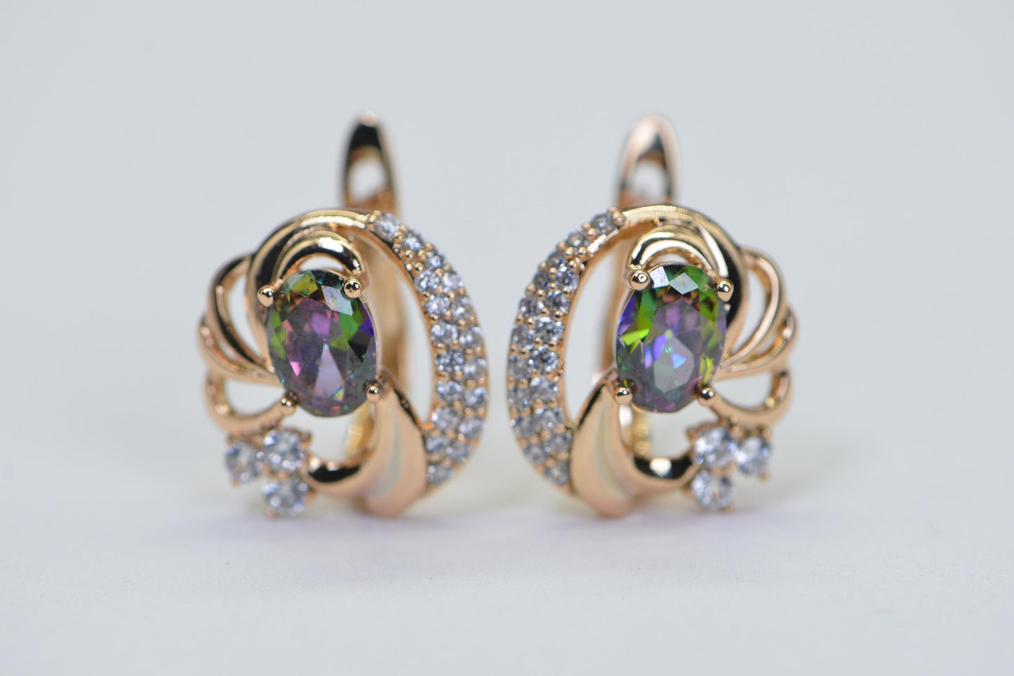 Mystic Topaz Dangle Earrings: 18K Gold Plated, CZ Diamond