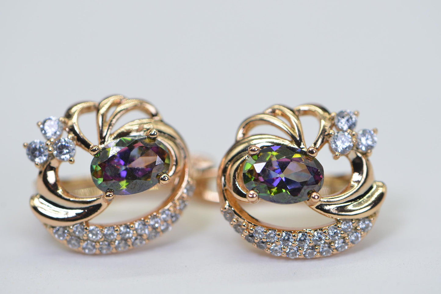 Mystic Topaz Dangle Earrings: 18K Gold Plated, CZ Diamond