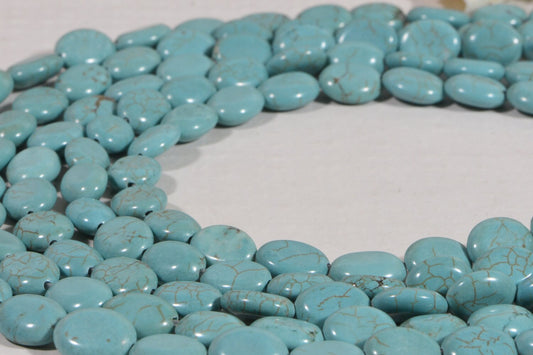 Dyed Magnesite Bead Strand: Greenish Blue Oval Cabochons