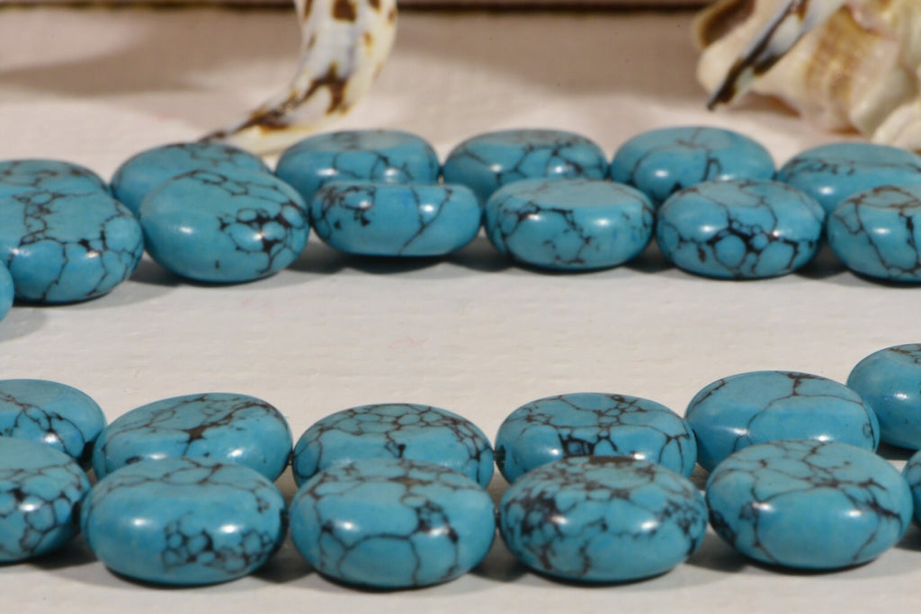 Dyed Magnesite Coin Beads: Turquoise Style, 16" Strand