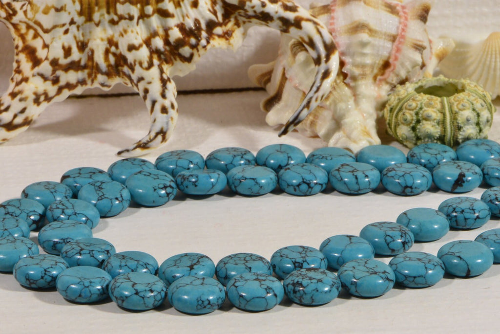 Dyed Magnesite Coin Beads: Turquoise Style, 16" Strand