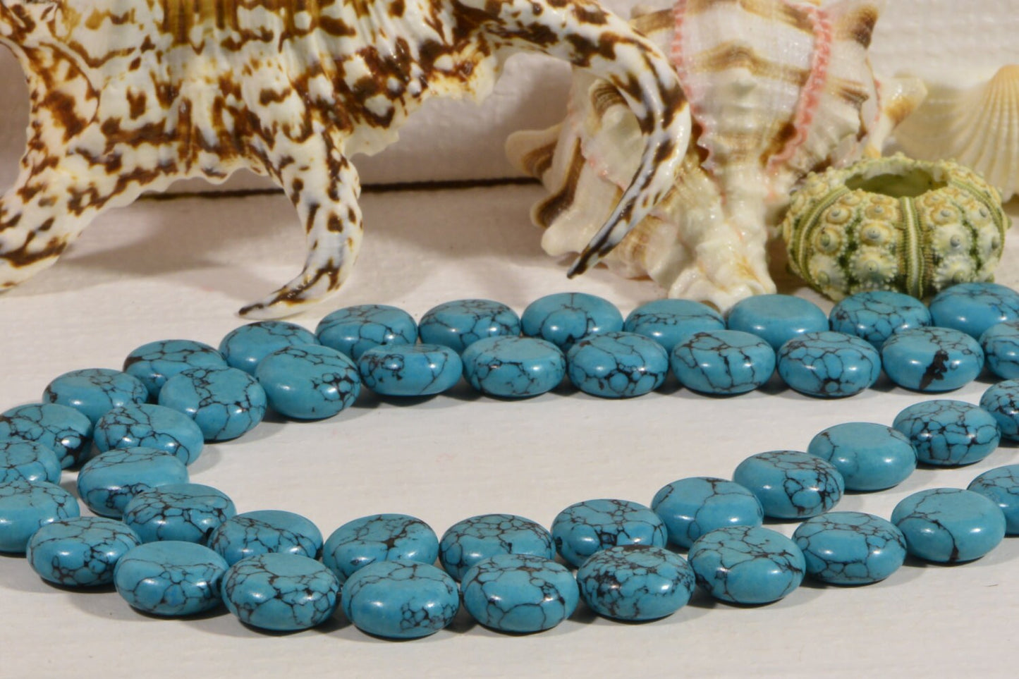 Dyed Magnesite Coin Beads: Turquoise Style, 16" Strand