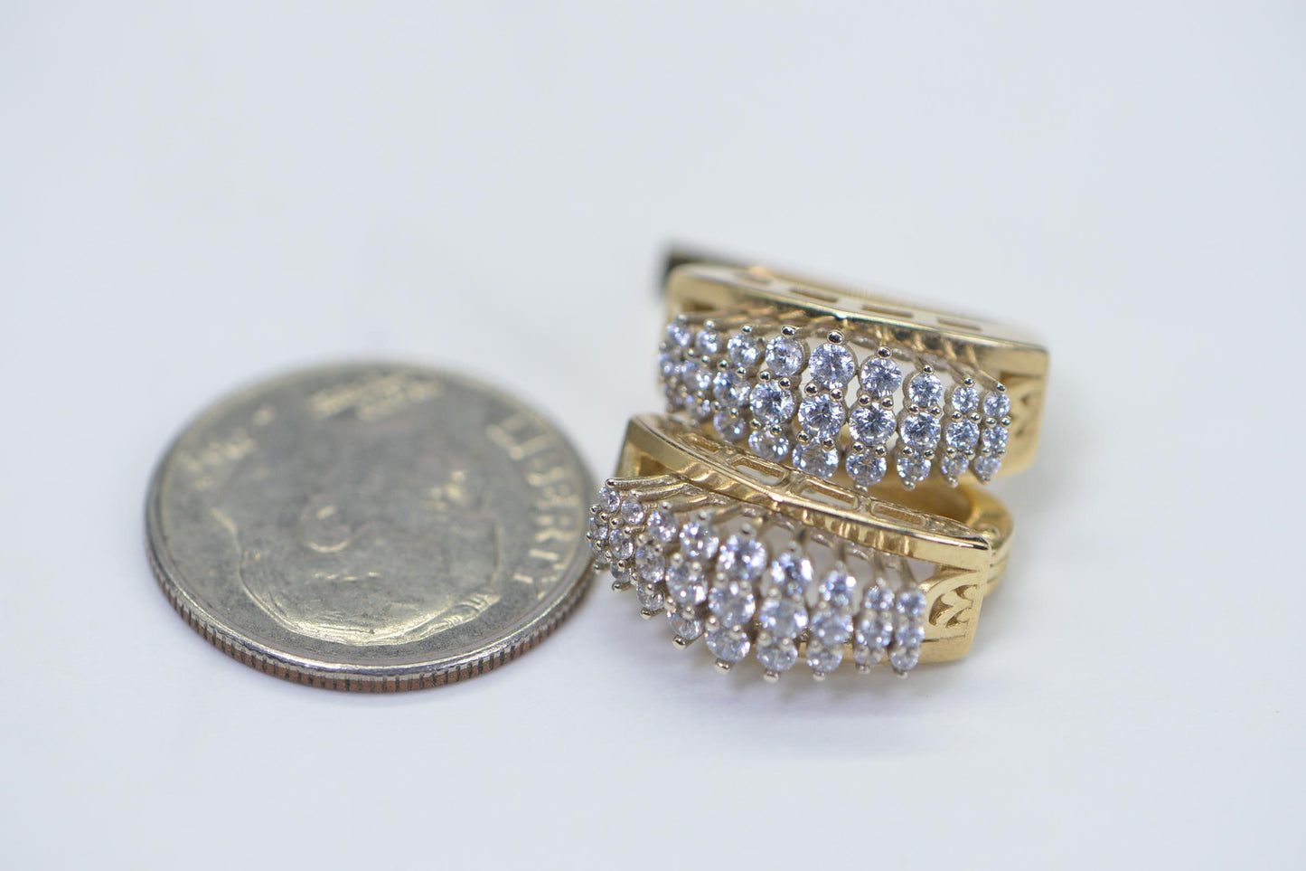 14K Yellow Gold Multi Diamond  Earrings English Lock Closure