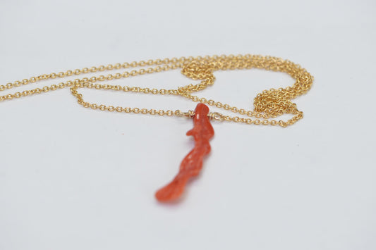14K Gold Mediterranean Coral Necklace: Red Orange Branch Pendant