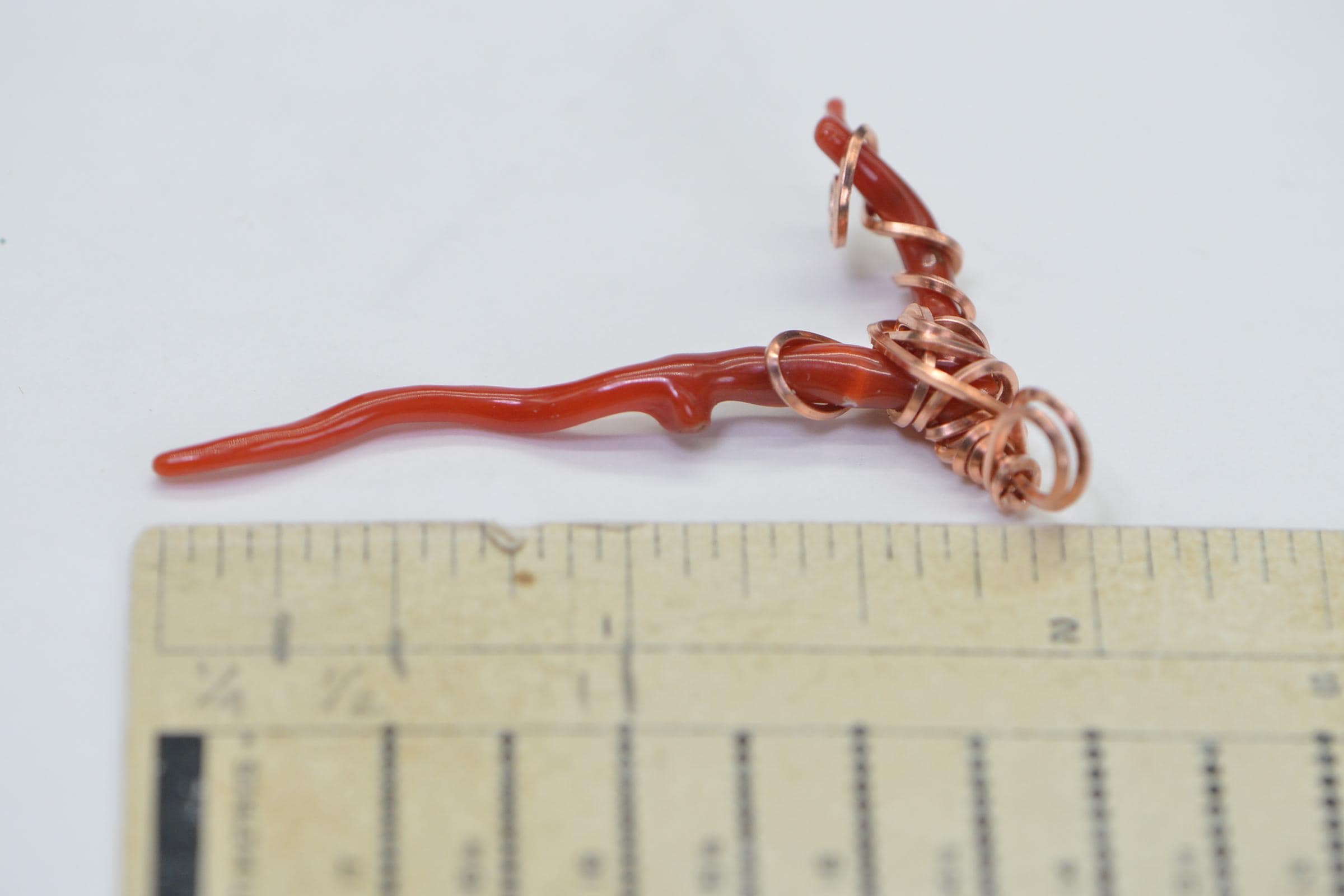 Red Coral Branch Pendant: Wire Wrapped Copper, Italian Coral Charm
