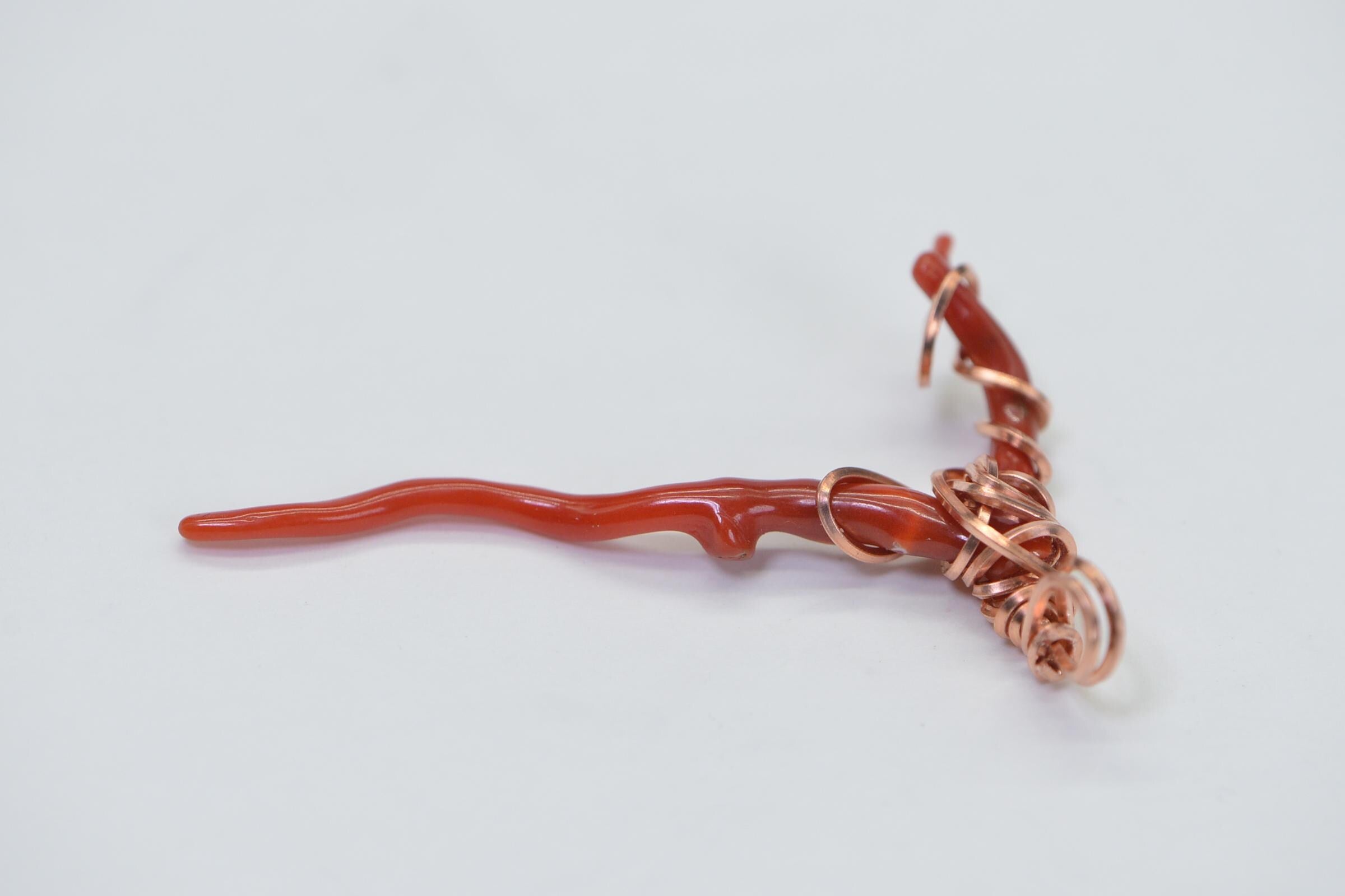 Red Coral Branch Pendant: Wire Wrapped Copper, Italian Coral Charm