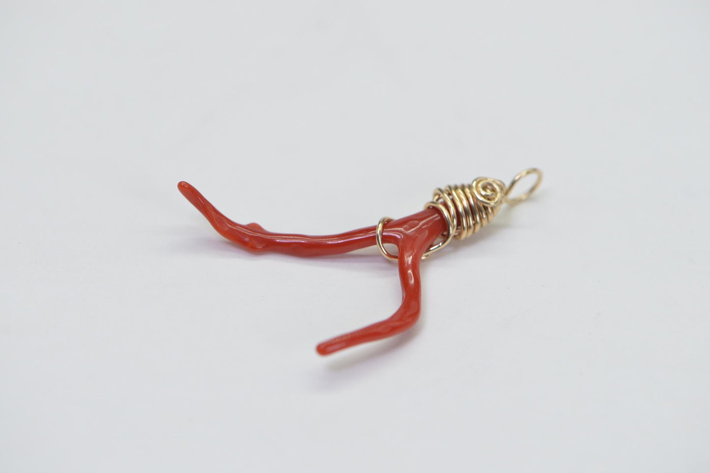 Red Coral Branch Pendant: 14K Gold Filled Wire Wrapped Italian Coral