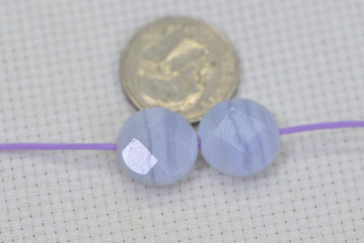 Faceted Blue Lace Agate Coin Beads: Jewelry Making (2 Beads)