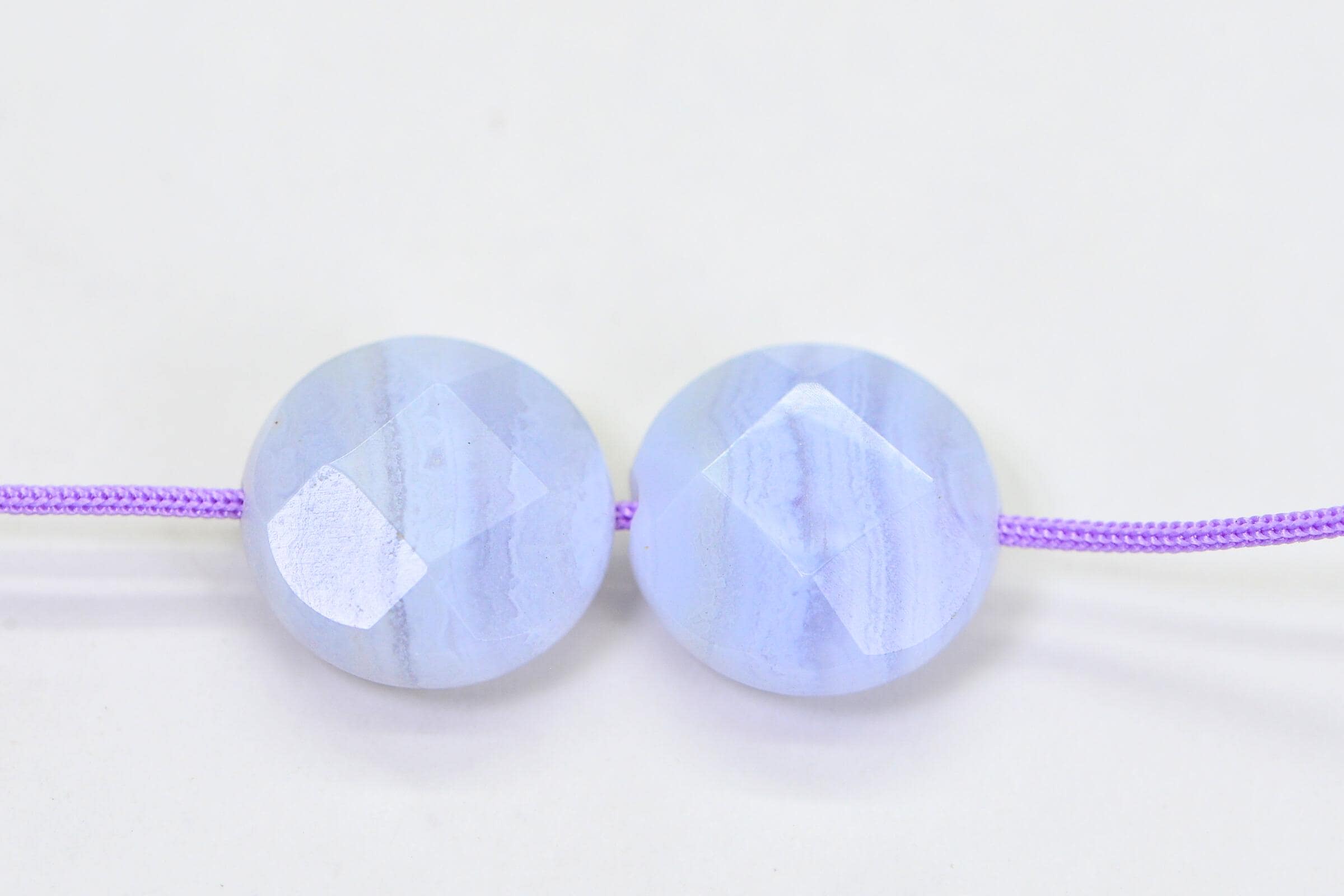 Faceted Blue Lace Agate Coin Beads: Jewelry Making (2 Beads)