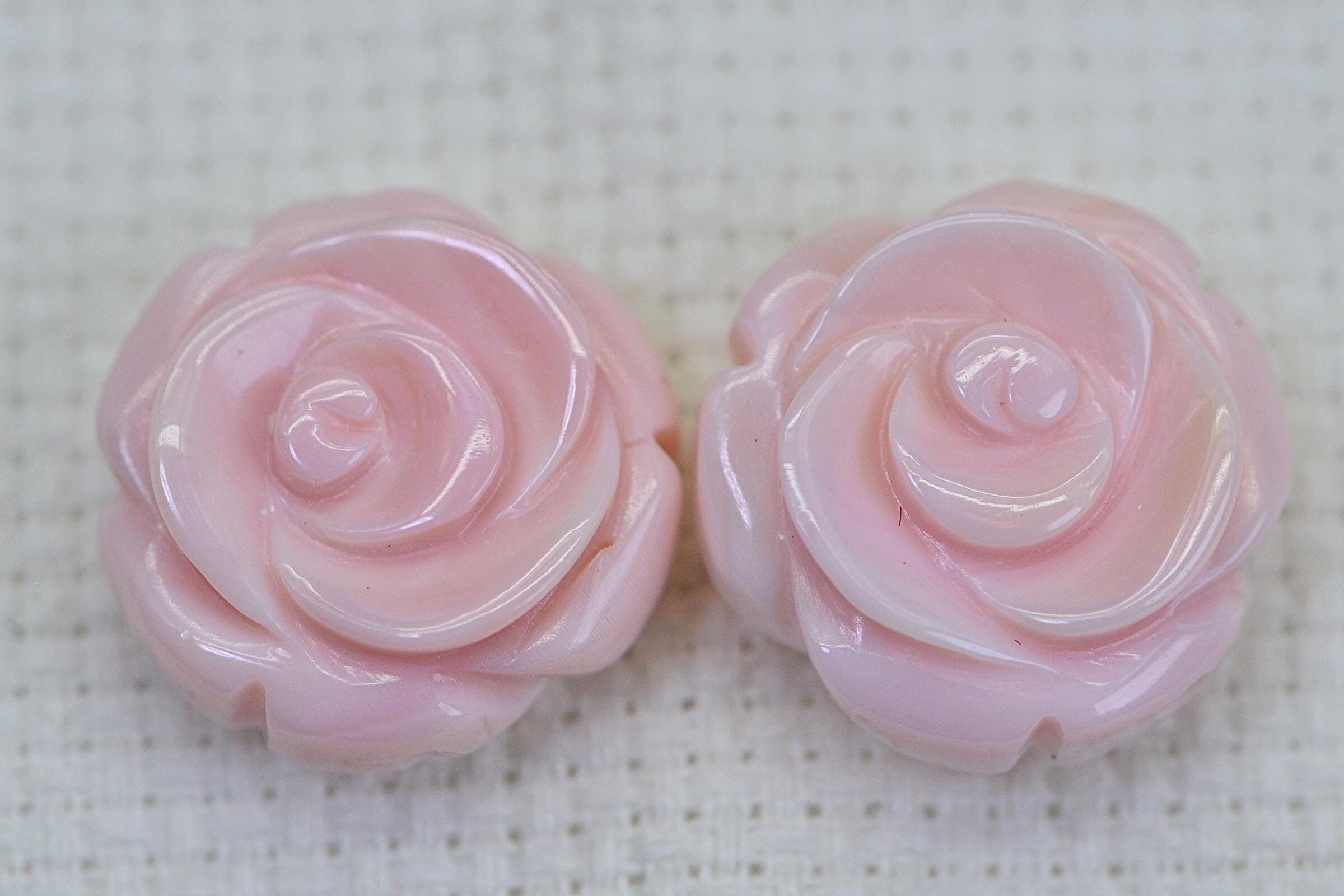 Queen Conch Shell Carved Rose Beads: Peach Pink Gemstone (2pcs)