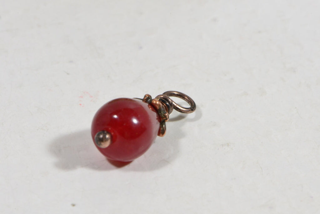 Red Jade Teardrop Pendant: Copper Wire Wrapped Dangle (17x7mm)