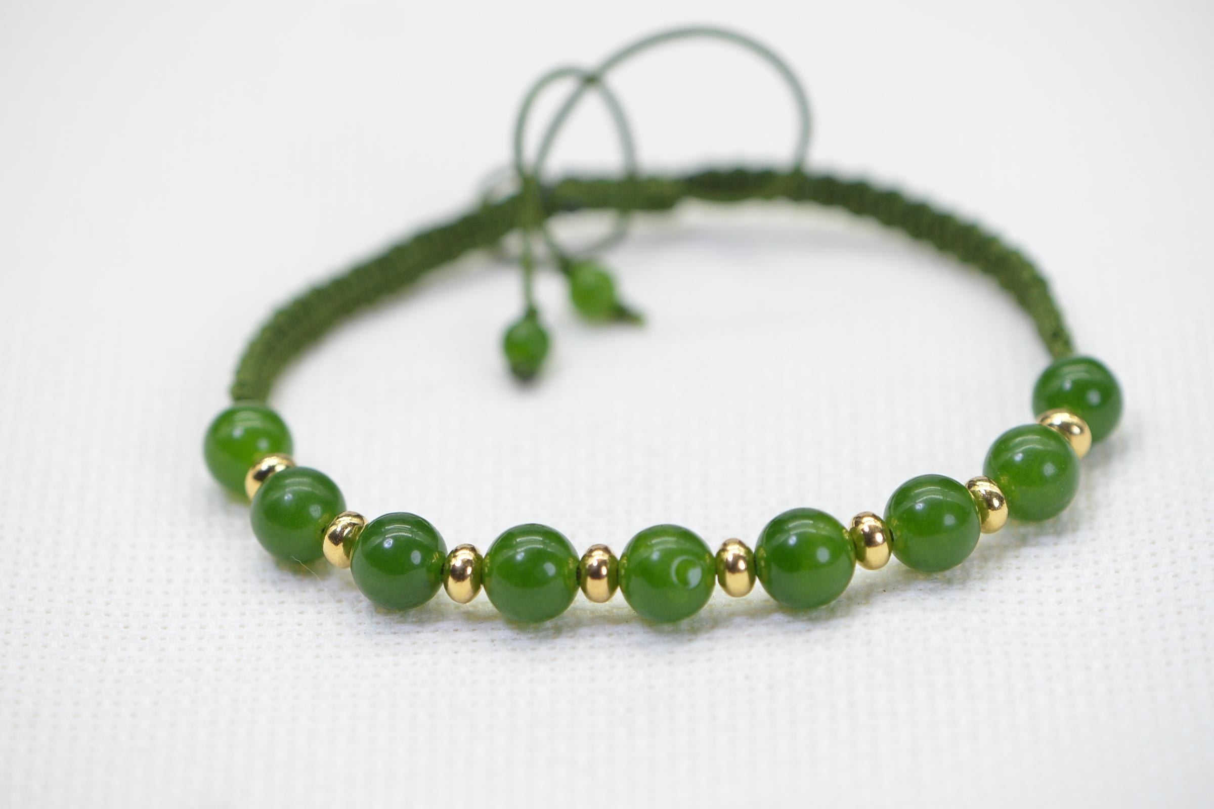 Burma Jade Bracelet: Green Knotted Shamballa, 14K Gold Filled