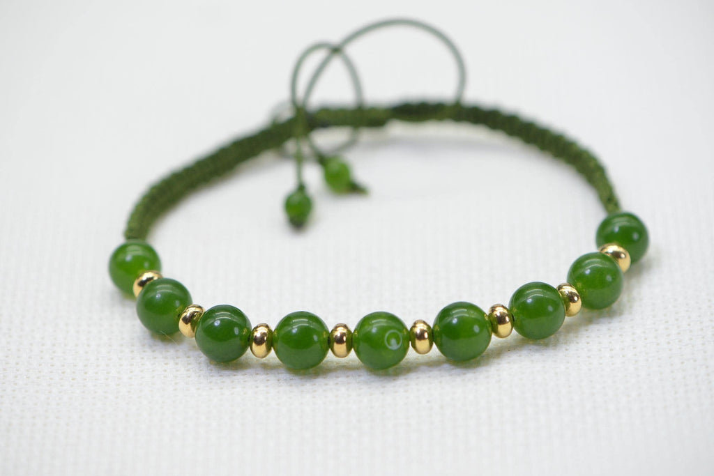 Burma Jade Bracelet: Green Knotted Shamballa, 14K Gold Filled