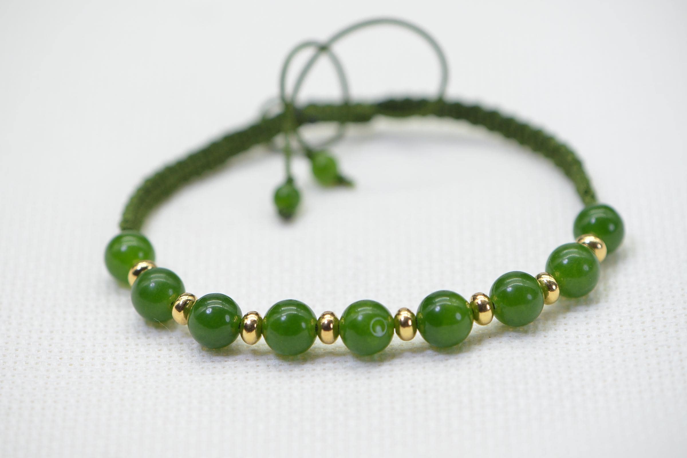Burma Jade Bracelet: Green Knotted Shamballa, 14K Gold Filled