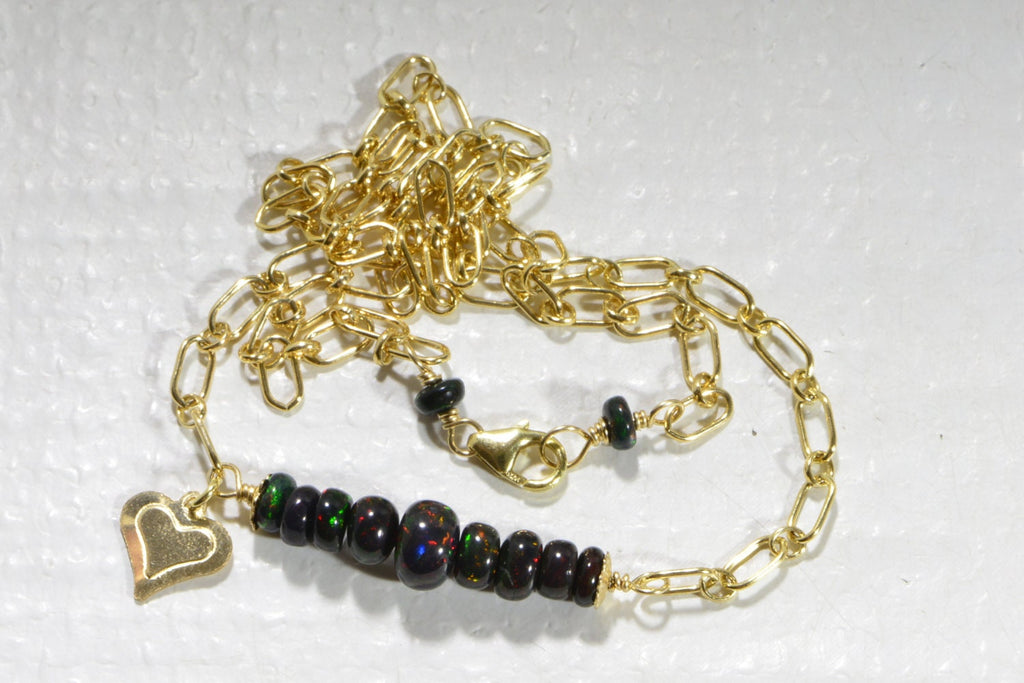 Ethiopian Black Opal Necklace: 14k Gold Filled Chain, Gem Quality