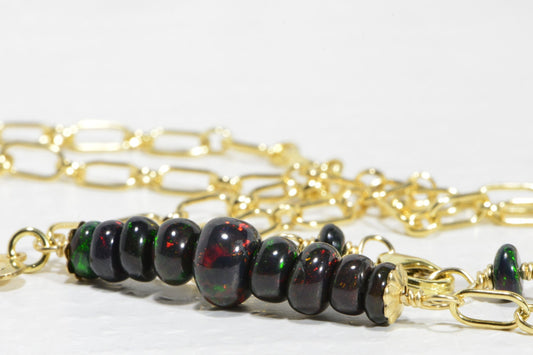 Ethiopian Black Opal Necklace: 14k Gold Filled Chain, Gem Quality