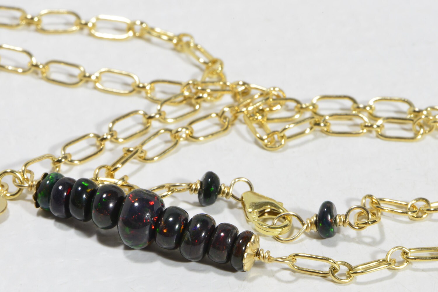 Ethiopian Black Opal Necklace: 14k Gold Filled Chain, Gem Quality