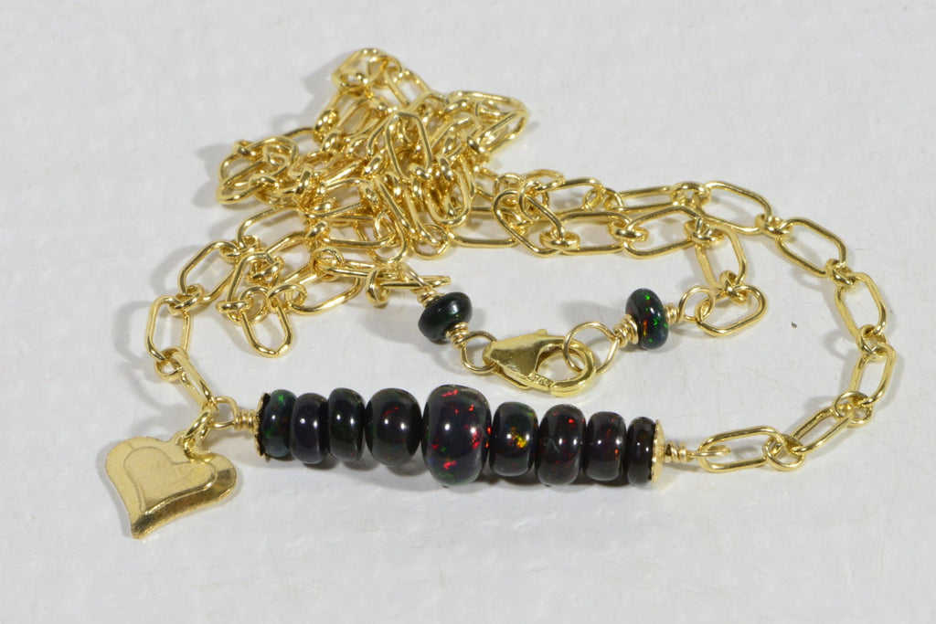 Ethiopian Black Opal Necklace: 14k Gold Filled Chain, Gem Quality