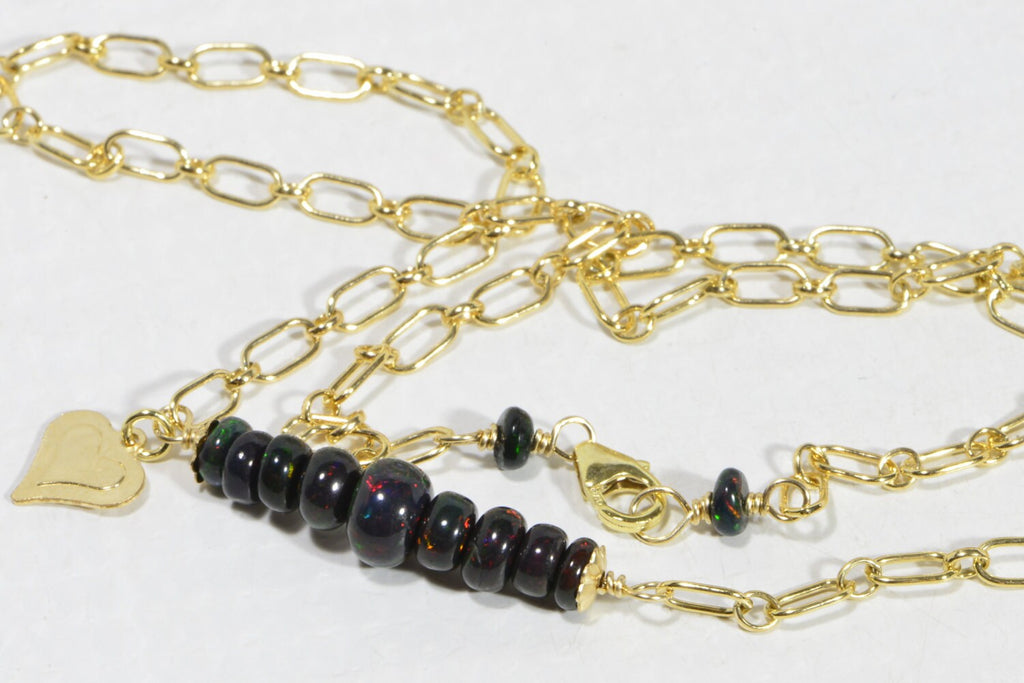 Ethiopian Black Opal Necklace: 14k Gold Filled Chain, Gem Quality