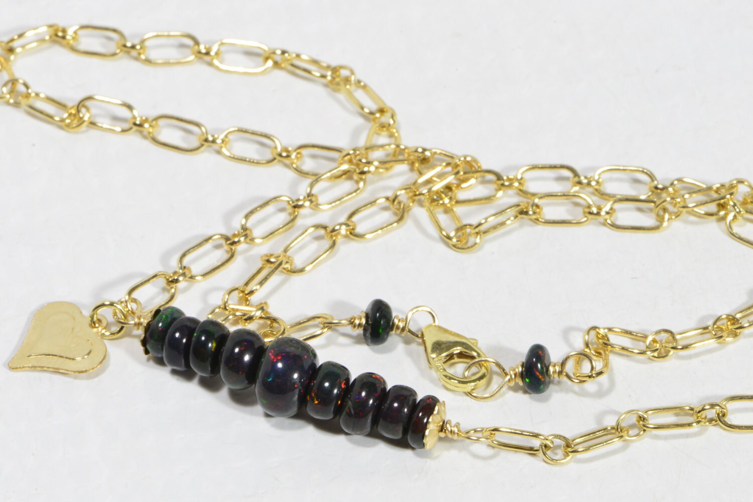Ethiopian Black Opal Necklace: 14k Gold Filled Chain, Gem Quality