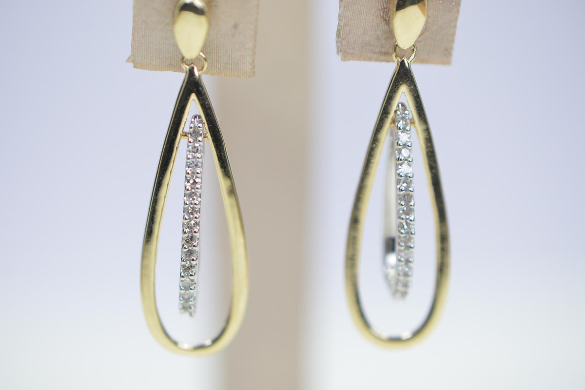 Natural Diamonds 14K Gold Two Color White and Yellow Teardrop Studs Estate Jewelry