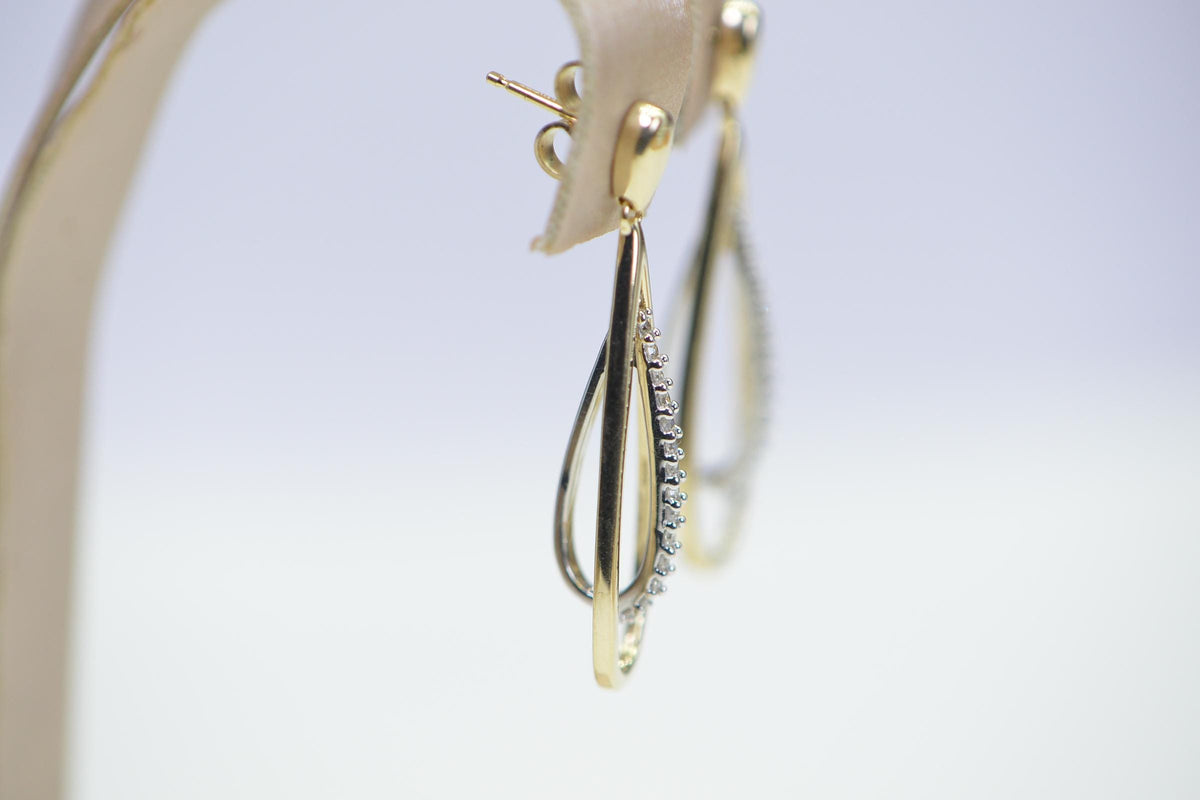 Natural Diamonds 14K Gold Two Color White and Yellow Teardrop Studs Estate Jewelry