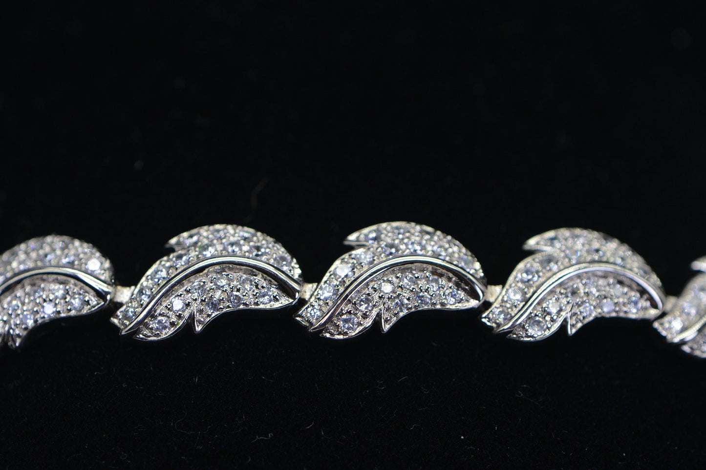 Simulated Diamond Leaf Bracelet: 14K White Gold Over Sterling Silver