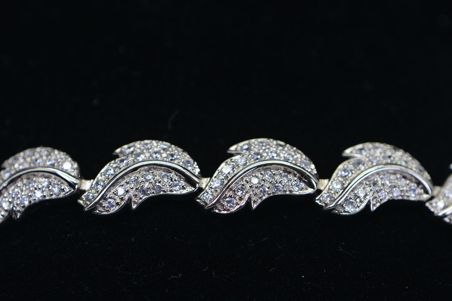 Simulated Diamond Leaf Bracelet: 14K White Gold Over Sterling Silver