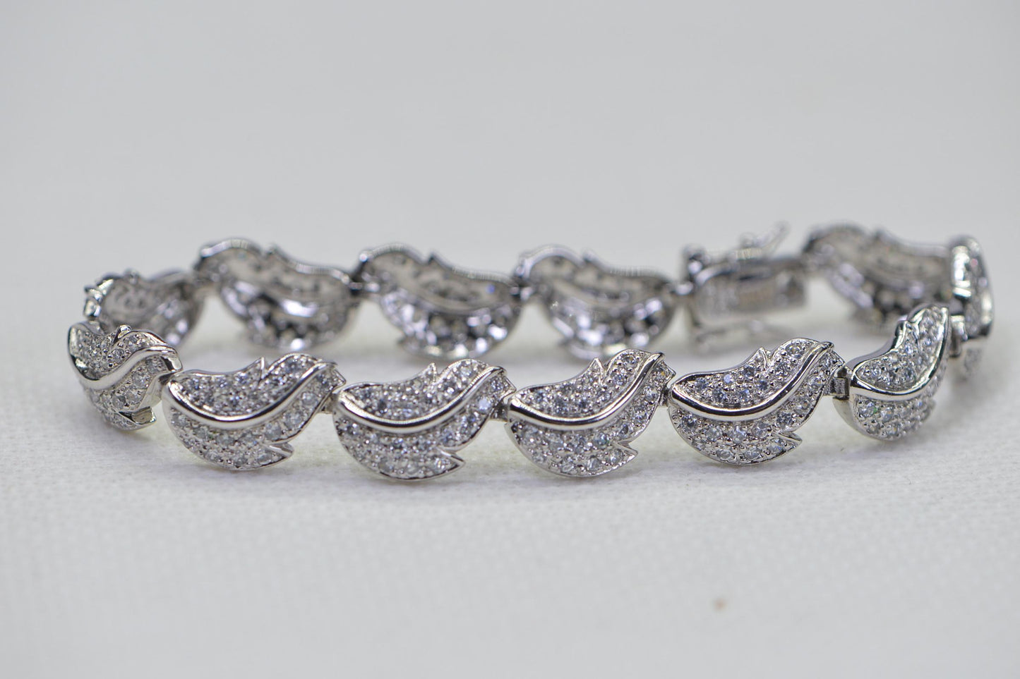 Simulated Diamond Leaf Bracelet: 14K White Gold Over Sterling Silver