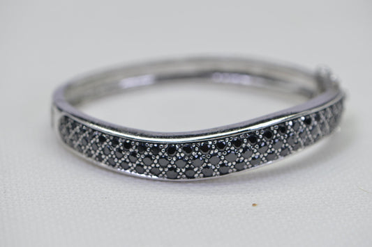 Black Diamond Multi rows Cuff Bracelet Sterling Silver Gemstone Bracelet
