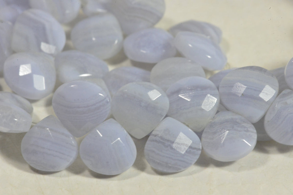 Faceted Blue Lace Agate Teardrop Beads: 9mm Gemstone Jewelry Supplies lot for 2 teardrops