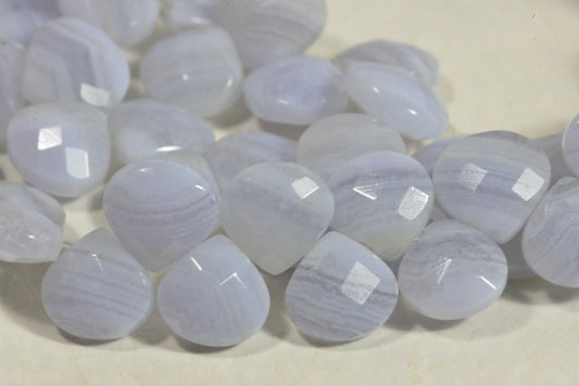 Faceted Blue Lace Agate Teardrop Beads: 9mm Gemstone Jewelry Supplies lot for 2 teardrops