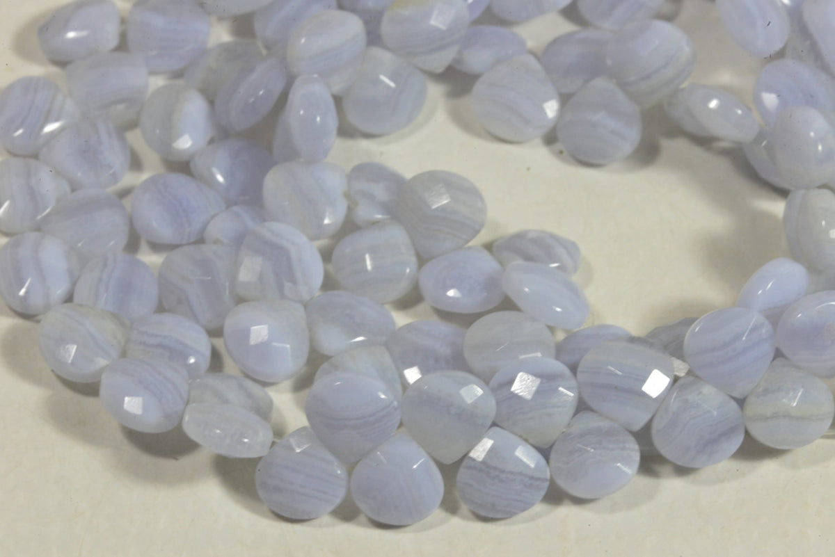 Faceted Blue Lace Agate Teardrop Beads: 9mm Gemstone Jewelry Supplies lot for 2 teardrops
