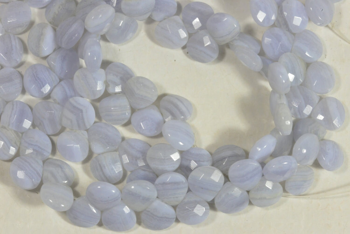 Faceted Blue Lace Agate Teardrop Beads: 9mm Gemstone Jewelry Supplies lot for 2 teardrops