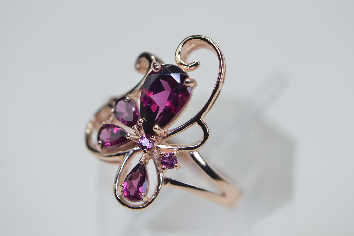 Rhodolite Garnet Floral Ring: 14K Rose Gold Vermeil Sterling Silver