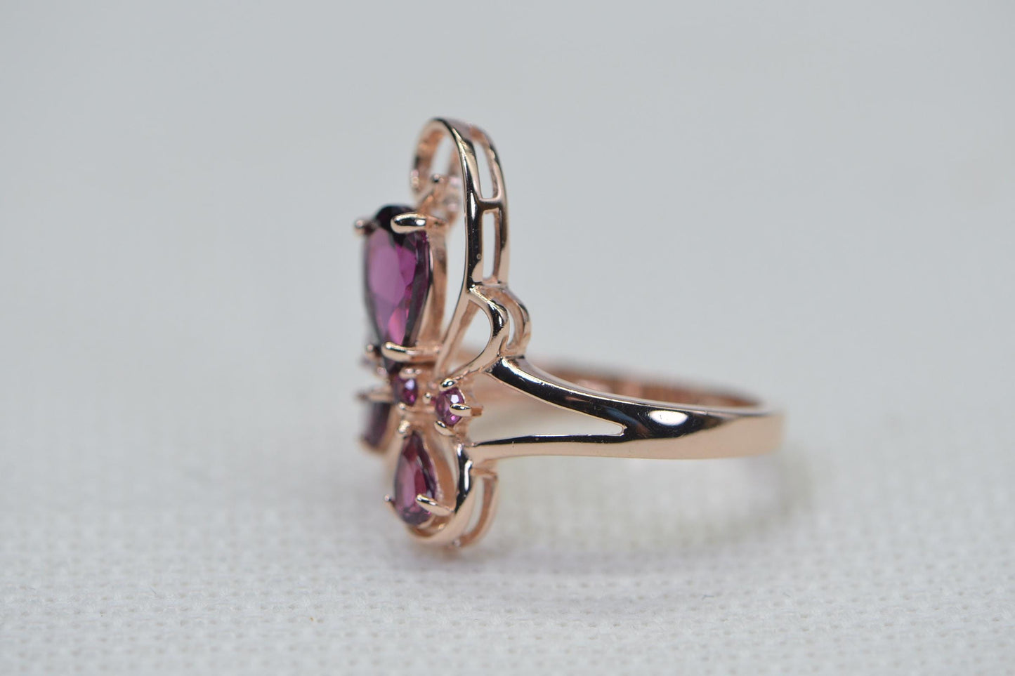 Rhodolite Garnet Floral Ring: 14K Rose Gold Vermeil Sterling Silver