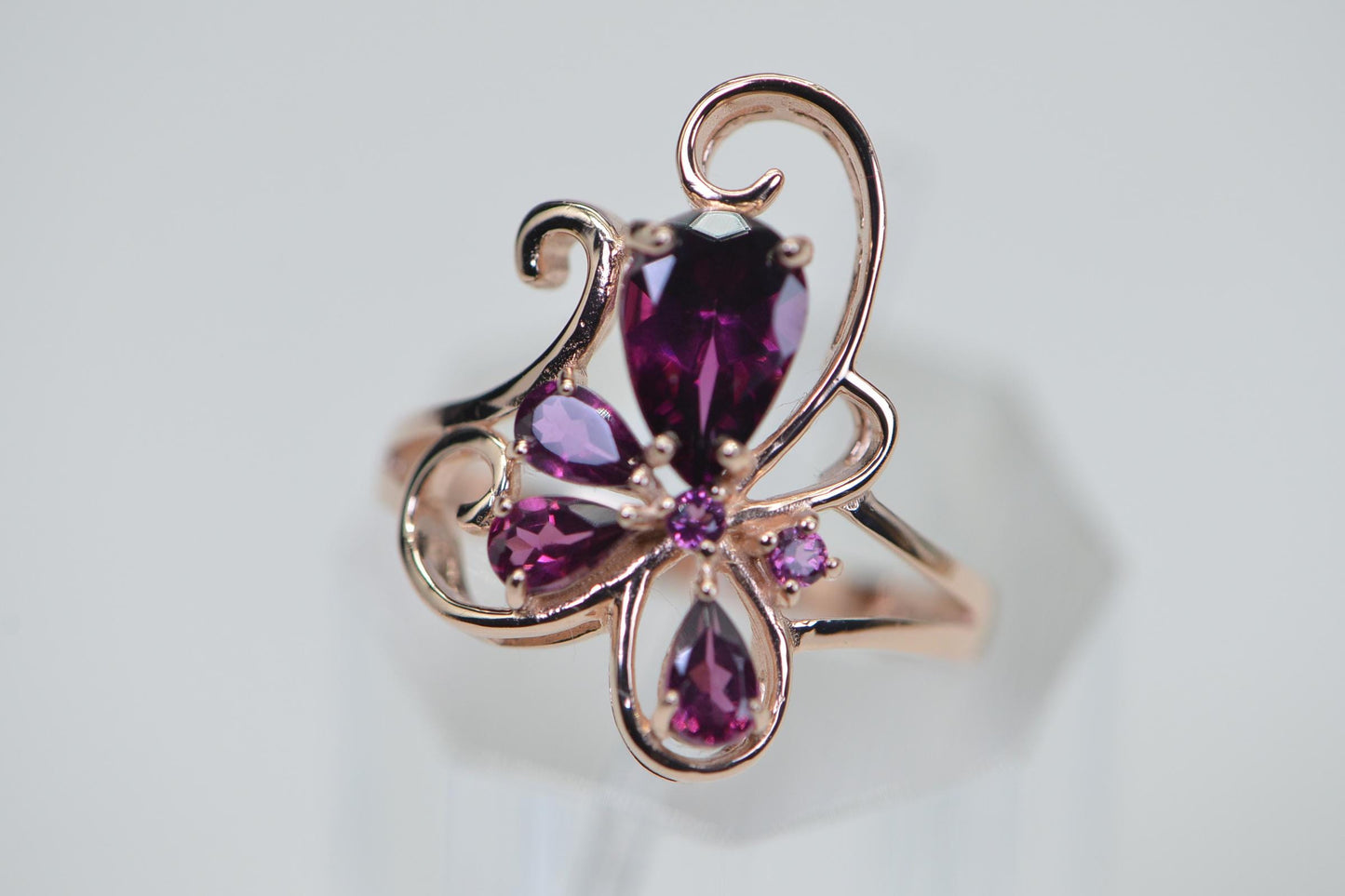 Rhodolite Garnet Floral Ring: 14K Rose Gold Vermeil Sterling Silver