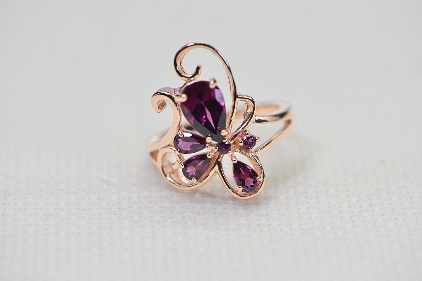 Rhodolite Garnet Floral Ring: 14K Rose Gold Vermeil Sterling Silver
