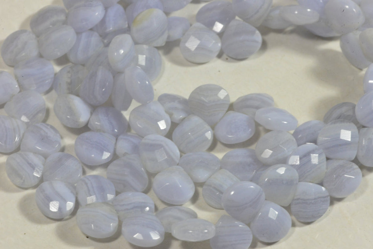 Faceted Blue Lace Agate Teardrop Beads: 9mm Gemstone Jewelry Supplies lot for 2 teardrops