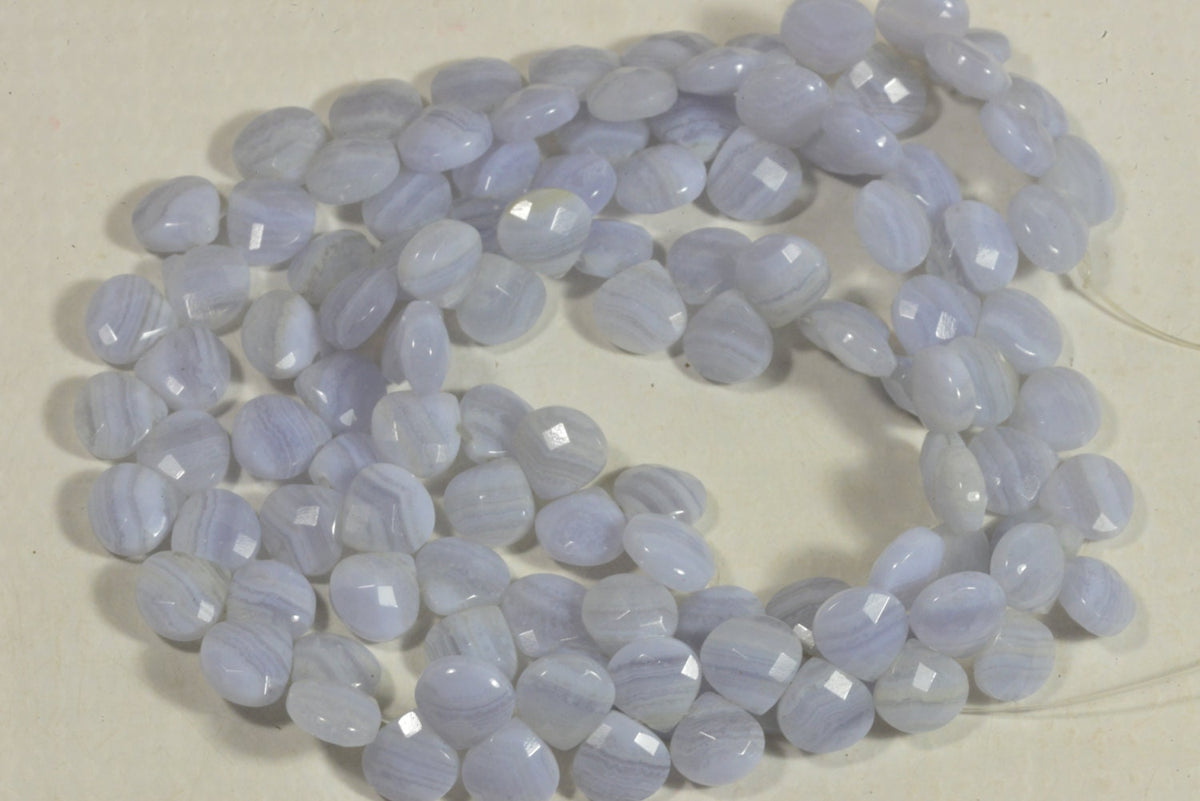 Faceted Blue Lace Agate Teardrop Beads: 9mm Gemstone Jewelry Supplies lot for 2 teardrops