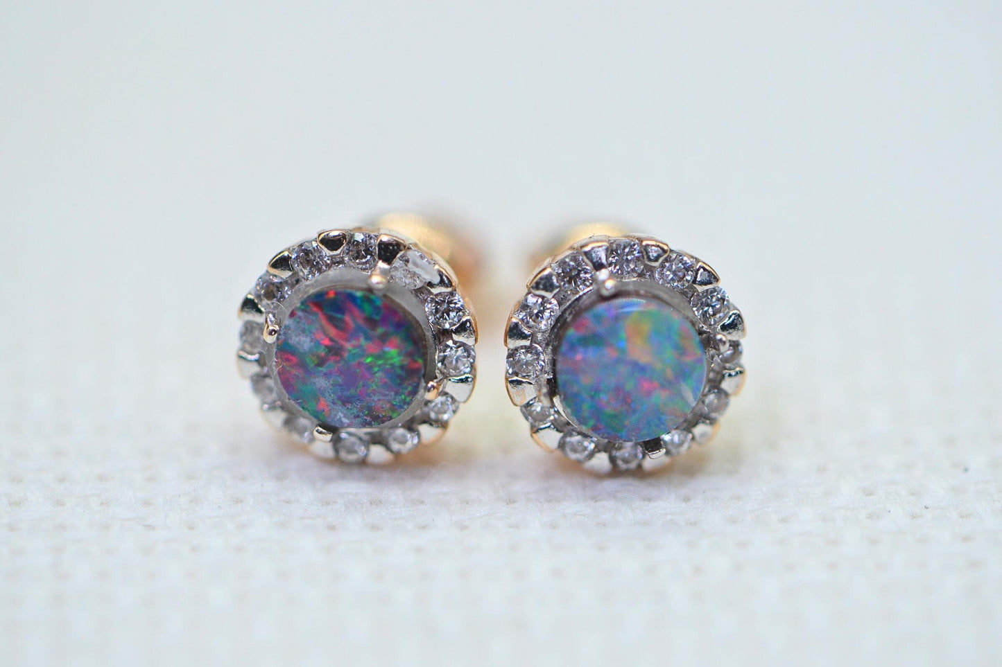 14K Solid Gold Australian Black Opal Stud Screw Back Earrings