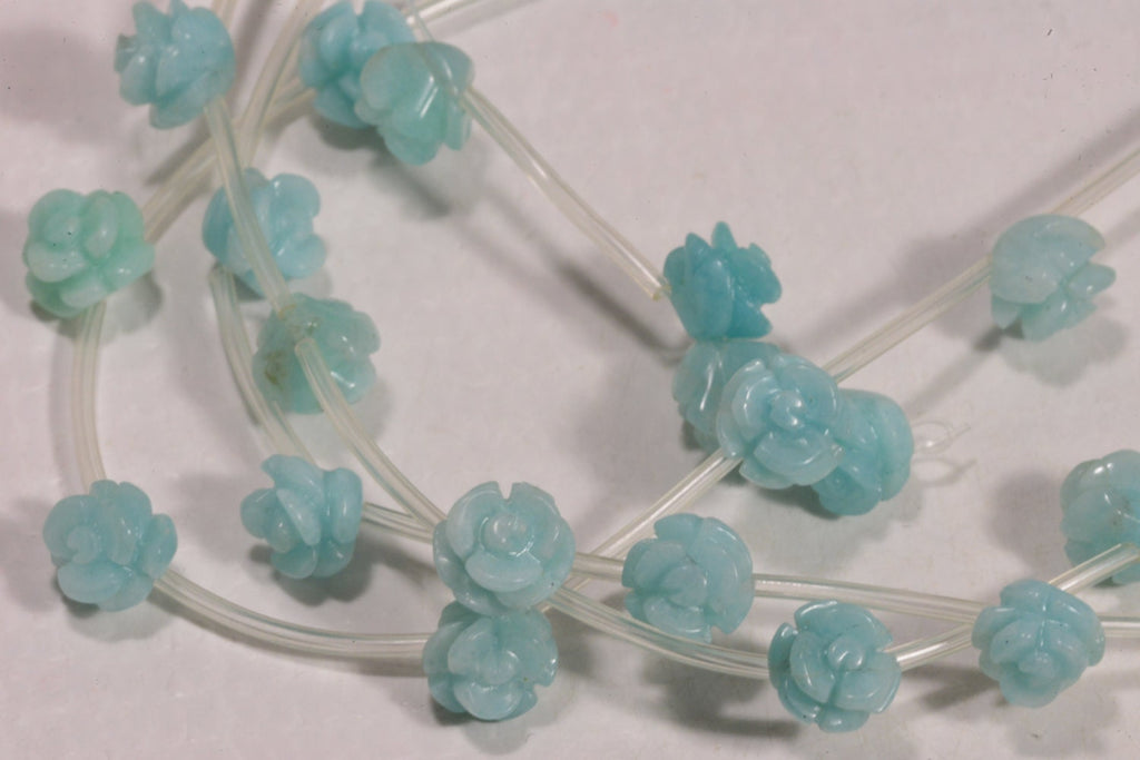 Amazonite Rose Beads: Light Blue Carved Gemstone, 10mm (2 Beads)
